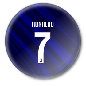 Значок с принтом RONALDO JUVE SPORT в городе Новоалтайск,  металл | круглая форма, металлическая застежка в виде булавки | cr7 | fc | клуб | криштиану роналду | роналдо | фк | ювентус