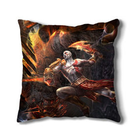 Подушка 3D с принтом God of War в городе Новоалтайск, наволочка – 100% полиэстер, наполнитель – холлофайбер (легкий наполнитель, не вызывает аллергию). | состоит из подушки и наволочки. Наволочка на молнии, легко снимается для стирки | Тематика изображения на принте: 