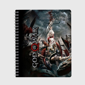 Тетрадь с принтом God of War в городе Новоалтайск, 100% бумага | 48 листов, плотность листов — 60 г/м2, плотность картонной обложки — 250 г/м2. Листы скреплены сбоку удобной пружинной спиралью. Уголки страниц и обложки скругленные. Цвет линий — светло-серый
 | atreus | god of war | god of war 4 | gow | kratos | ps4 | атрей | бог войны | гов | зы4 | кратос | левиафан | мальчик | мимир | мировой змей | пиратs | руны | эксклюзив