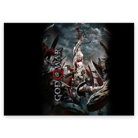 Поздравительная открытка с принтом God of War в городе Новоалтайск, 100% бумага | плотность бумаги 280 г/м2, матовая, на обратной стороне линовка и место для марки
 | atreus | god of war | god of war 4 | gow | kratos | ps4 | атрей | бог войны | гов | зы4 | кратос | левиафан | мальчик | мимир | мировой змей | пиратs | руны | эксклюзив
