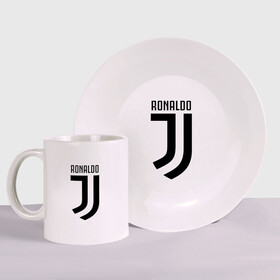 Набор: тарелка + кружка с принтом RONALDO JUVE SPORT в городе Новоалтайск, керамика | Кружка: объем — 330 мл, диаметр — 80 мм. Принт наносится на бока кружки, можно сделать два разных изображения. 
Тарелка: диаметр - 210 мм, диаметр для нанесения принта - 120 мм. | cr7 | fc | клуб | криштиану роналду | роналдо | фк | ювентус