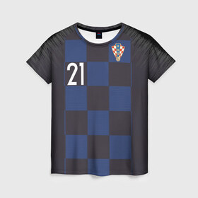 Женская футболка 3D с принтом Домагой Вида away WC 2018 в городе Новоалтайск, 100% полиэфир ( синтетическое хлопкоподобное полотно) | прямой крой, круглый вырез горловины, длина до линии бедер | croatia | cup | russia | vida | world | вида | мира | чемпионат