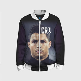 Детский бомбер 3D с принтом RONALDO JUVE SPORT в городе Новоалтайск, 100% полиэстер | застегивается на молнию, по бокам два кармана без застежек, мягкие манжеты, по низу бомбера и на воротнике — эластичная резинка | Тематика изображения на принте: cr7 | fc | клуб | криштиану роналду | роналдо | фк | форма | ювентус