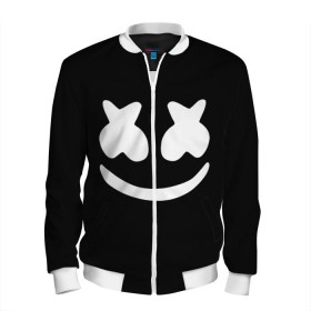 Мужской бомбер 3D с принтом Marshmello black в городе Новоалтайск, 100% полиэстер | застегивается на молнию, по бокам два кармана без застежек, по низу бомбера и на воротнике - эластичная резинка | dj | dj marshmello | marshmello | клуб | клубная музыка | музыка