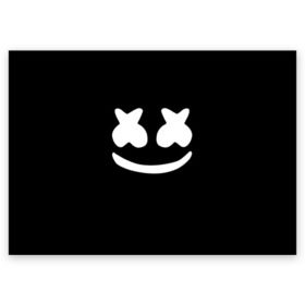 Поздравительная открытка с принтом Marshmello black в городе Новоалтайск, 100% бумага | плотность бумаги 280 г/м2, матовая, на обратной стороне линовка и место для марки
 | dj | dj marshmello | marshmello | клуб | клубная музыка | музыка