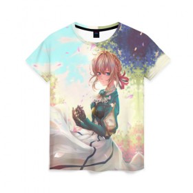 Женская футболка 3D с принтом Violet Evergarden_8 в городе Новоалтайск, 100% полиэфир ( синтетическое хлопкоподобное полотно) | прямой крой, круглый вырез горловины, длина до линии бедер | violet evergarden | вайолет эвергарден
