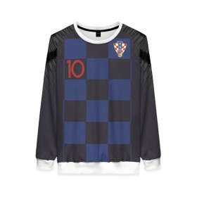 Женский свитшот 3D с принтом Modric away WC 2018 в городе Новоалтайск, 100% полиэстер с мягким внутренним слоем | круглый вырез горловины, мягкая резинка на манжетах и поясе, свободная посадка по фигуре | croatia | cup | luka | modric | russia | vida | world | вида | лука | мира | модрич | чемпионат