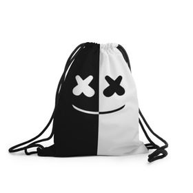 Рюкзак-мешок 3D с принтом MARSHMELLO BLACK & WHITE в городе Новоалтайск, 100% полиэстер | плотность ткани — 200 г/м2, размер — 35 х 45 см; лямки — толстые шнурки, застежка на шнуровке, без карманов и подкладки | Тематика изображения на принте: dj | marshmello | клубная музыка | маршмелло | музыка | музыкант