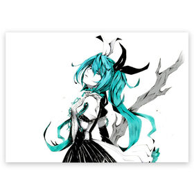 Поздравительная открытка с принтом Hatsune Miku в городе Новоалтайск, 100% бумага | плотность бумаги 280 г/м2, матовая, на обратной стороне линовка и место для марки
 | Тематика изображения на принте: hatsune miku | аниме | вокалоид | девушки | манга | мульт | оружие | певица | сёдзё | сериал | хатсуне мику | япония