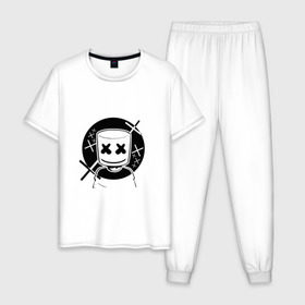 Мужская пижама хлопок с принтом MARSHMELLO в городе Новоалтайск, 100% хлопок | брюки и футболка прямого кроя, без карманов, на брюках мягкая резинка на поясе и по низу штанин
 | dj | marshmello | usa | америка | клубная музыка | маршмелло | музыка | музыкант