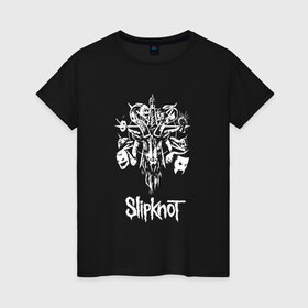 Женская футболка хлопок с принтом Slipknot в городе Новоалтайск, 100% хлопок | прямой крой, круглый вырез горловины, длина до линии бедер, слегка спущенное плечо | slipknot | грув | джей вайнберг | кори тейлор | крис фен | крэйг джонс | метал | мик томсон | музыка | ню | петля | рок | сид уилсон | скользящий узел | слайпкнот | слипкнот | слипнот | удавка