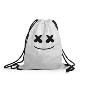 Рюкзак-мешок 3D с принтом MARSHMELLO  в городе Новоалтайск, 100% полиэстер | плотность ткани — 200 г/м2, размер — 35 х 45 см; лямки — толстые шнурки, застежка на шнуровке, без карманов и подкладки | Тематика изображения на принте: dj | marshmello | usa | америка | клубная музыка | маршмелло | музыка | музыкант