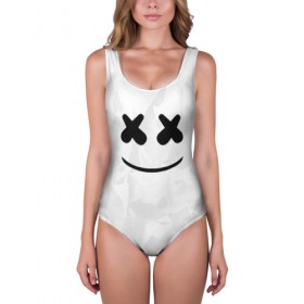 Купальник-боди 3D с принтом MARSHMELLO в городе Новоалтайск, 82% полиэстер, 18% эластан | Круглая горловина, круглый вырез на спине | dj | marshmello | usa | америка | клубная музыка | маршмелло | музыка | музыкант