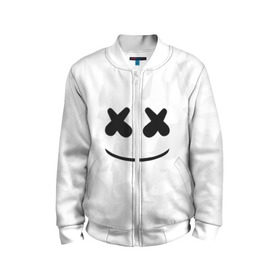 Детский бомбер 3D с принтом MARSHMELLO в городе Новоалтайск, 100% полиэстер | застегивается на молнию, по бокам два кармана без застежек, мягкие манжеты, по низу бомбера и на воротнике — эластичная резинка | dj | marshmello | usa | америка | клубная музыка | маршмелло | музыка | музыкант