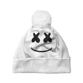 Шапка 3D c помпоном с принтом MARSHMELLO в городе Новоалтайск, 100% полиэстер | универсальный размер, печать по всей поверхности изделия | dj | marshmello | usa | америка | клубная музыка | маршмелло | музыка | музыкант