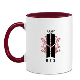 Кружка двухцветная с принтом BTS ARMY в городе Новоалтайск, керамика | объем — 330 мл, диаметр — 80 мм. Цветная ручка и кайма сверху, в некоторых цветах — вся внутренняя часть | bts | bts army | j hope | jimin | jin | jungkook | k pop | rap monster | rapmon | suga | v | бтс | группа | корея