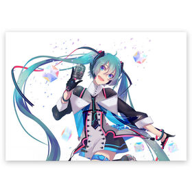 Поздравительная открытка с принтом Hatsune Miku в городе Новоалтайск, 100% бумага | плотность бумаги 280 г/м2, матовая, на обратной стороне линовка и место для марки
 | Тематика изображения на принте: hatsune miku | аниме | вокалоид | девушки | манга | мульт | оружие | певица | сёдзё | сериал | хатсуне мику | япония