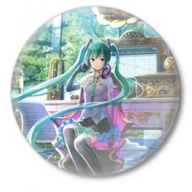 Значок с принтом Hatsune Miku в городе Новоалтайск,  металл | круглая форма, металлическая застежка в виде булавки | Тематика изображения на принте: hatsune miku | аниме | вокалоид | девушки | манга | мульт | оружие | певица | сёдзё | сериал | хатсуне мику | япония