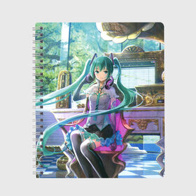 Тетрадь с принтом Hatsune Miku в городе Новоалтайск, 100% бумага | 48 листов, плотность листов — 60 г/м2, плотность картонной обложки — 250 г/м2. Листы скреплены сбоку удобной пружинной спиралью. Уголки страниц и обложки скругленные. Цвет линий — светло-серый
 | hatsune miku | аниме | вокалоид | девушки | манга | мульт | оружие | певица | сёдзё | сериал | хатсуне мику | япония