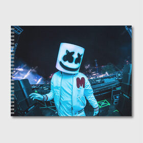 Альбом для рисования с принтом MARSHMELLO в городе Новоалтайск, 100% бумага
 | матовая бумага, плотность 200 мг. | Тематика изображения на принте: dj | marshmello | usa | америка | клубная музыка | маршмелло | музыка | музыкант