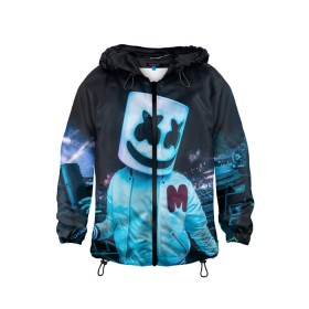 Детская ветровка 3D с принтом MARSHMELLO в городе Новоалтайск, 100% полиэстер | подол и капюшон оформлены резинкой с фиксаторами, по бокам два кармана без застежек, один потайной карман на груди | dj | marshmello | usa | америка | клубная музыка | маршмелло | музыка | музыкант