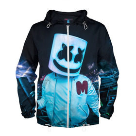 Мужская ветровка 3D с принтом MARSHMELLO в городе Новоалтайск, 100% полиэстер | подол и капюшон оформлены резинкой с фиксаторами, два кармана без застежек по бокам, один потайной карман на груди | Тематика изображения на принте: dj | marshmello | usa | америка | клубная музыка | маршмелло | музыка | музыкант