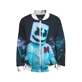 Детский бомбер 3D с принтом MARSHMELLO в городе Новоалтайск, 100% полиэстер | застегивается на молнию, по бокам два кармана без застежек, мягкие манжеты, по низу бомбера и на воротнике — эластичная резинка | dj | marshmello | usa | америка | клубная музыка | маршмелло | музыка | музыкант