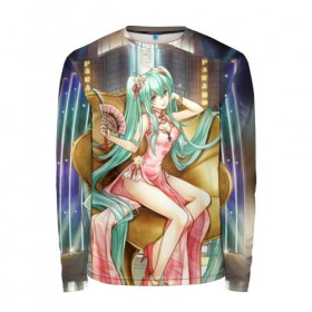 Мужской лонгслив 3D с принтом Hatsune Miku в городе Новоалтайск, 100% полиэстер | длинные рукава, круглый вырез горловины, полуприлегающий силуэт | Тематика изображения на принте: hatsune miku | аниме | вокалоид | девушки | манга | мульт | оружие | певиц | сёдзё | сериал | хатсуне мику | япония