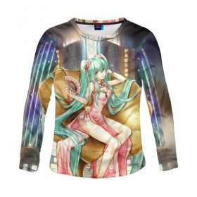 Женский лонгслив 3D с принтом Hatsune Miku в городе Новоалтайск, 100% полиэстер | длинные рукава, круглый вырез горловины, полуприлегающий силуэт | hatsune miku | аниме | вокалоид | девушки | манга | мульт | оружие | певиц | сёдзё | сериал | хатсуне мику | япония