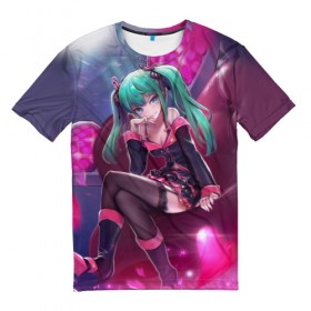 Мужская футболка 3D с принтом Хатсуне Мику в городе Новоалтайск, 100% полиэфир | прямой крой, круглый вырез горловины, длина до линии бедер | hatsune miku | аниме | вокалоид | девушки | манга | мульт | оружие | певица | сёдзё | сериал | хатсуне мику | япония