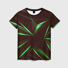 Женская футболка 3D с принтом STRIPES GREEN 3D в городе Новоалтайск, 100% полиэфир ( синтетическое хлопкоподобное полотно) | прямой крой, круглый вырез горловины, длина до линии бедер | Тематика изображения на принте: abstract | geometry | абстракция | геометрия | градиент | линии