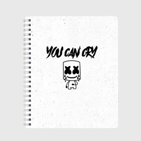 Тетрадь с принтом Marshmello You can cry в городе Новоалтайск, 100% бумага | 48 листов, плотность листов — 60 г/м2, плотность картонной обложки — 250 г/м2. Листы скреплены сбоку удобной пружинной спиралью. Уголки страниц и обложки скругленные. Цвет линий — светло-серый
 | christopher | comstock | cry | dj | dotcom | friends | marshmallow | marshmello | usa | диджей | друзья | комсток | крис | маршмэллоу | плакать | продюсер | сша
