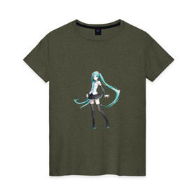 Женская футболка хлопок с принтом Hatsune Miku в городе Новоалтайск, 100% хлопок | прямой крой, круглый вырез горловины, длина до линии бедер, слегка спущенное плечо | anime | aquamarin | aquamarine | everlasting | hatsune | j pop | miku | projectdiva | singer | summer | vocaloid | аквамарин | аниме | бесконечное | вокалоид | лето | мику | певица | хацуне | хацунэ