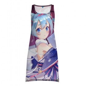 Платье-майка 3D с принтом Hatsune Miku в городе Новоалтайск, 100% полиэстер | полуприлегающий силуэт, широкие бретели, круглый вырез горловины, удлиненный подол сзади. | hatsune miku | аниме | вокалоид | девушки | манга | мульт | оружие | певица | сёдзё | сериал | хатсуне мику | япония