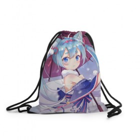Рюкзак-мешок 3D с принтом Hatsune Miku в городе Новоалтайск, 100% полиэстер | плотность ткани — 200 г/м2, размер — 35 х 45 см; лямки — толстые шнурки, застежка на шнуровке, без карманов и подкладки | Тематика изображения на принте: hatsune miku | аниме | вокалоид | девушки | манга | мульт | оружие | певица | сёдзё | сериал | хатсуне мику | япония