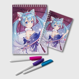 Блокнот с принтом Hatsune Miku в городе Новоалтайск, 100% бумага | 48 листов, плотность листов — 60 г/м2, плотность картонной обложки — 250 г/м2. Листы скреплены удобной пружинной спиралью. Цвет линий — светло-серый
 | Тематика изображения на принте: hatsune miku | аниме | вокалоид | девушки | манга | мульт | оружие | певица | сёдзё | сериал | хатсуне мику | япония