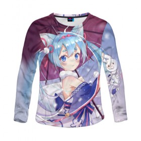 Женский лонгслив 3D с принтом Hatsune Miku в городе Новоалтайск, 100% полиэстер | длинные рукава, круглый вырез горловины, полуприлегающий силуэт | hatsune miku | аниме | вокалоид | девушки | манга | мульт | оружие | певица | сёдзё | сериал | хатсуне мику | япония