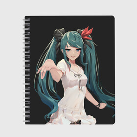 Тетрадь с принтом Hatsune Miku в городе Новоалтайск, 100% бумага | 48 листов, плотность листов — 60 г/м2, плотность картонной обложки — 250 г/м2. Листы скреплены сбоку удобной пружинной спиралью. Уголки страниц и обложки скругленные. Цвет линий — светло-серый
 | hatsune miku | аниме | вокалоид | девушки | манга | мульт | оружие | певица | сёдзё | сериал | хатсуне мику | япония