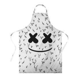 Фартук 3D с принтом MARSHMELLO в городе Новоалтайск, 100% полиэстер | общий размер — 65 х 85 см, ширина нагрудника — 26 см, горловина — 53 см, длина завязок — 54 см, общий обхват в поясе — 173 см. Принт на завязках и на горловине наносится с двух сторон, на основной части фартука — только с внешней стороны | dj | marshmello | usa | америка | клубная музыка | маршмелло | музыка | музыкант