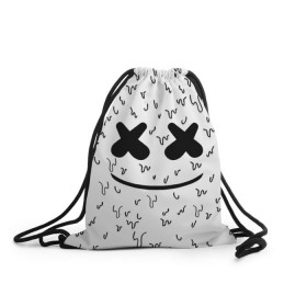 Рюкзак-мешок 3D с принтом MARSHMELLO в городе Новоалтайск, 100% полиэстер | плотность ткани — 200 г/м2, размер — 35 х 45 см; лямки — толстые шнурки, застежка на шнуровке, без карманов и подкладки | Тематика изображения на принте: dj | marshmello | usa | америка | клубная музыка | маршмелло | музыка | музыкант