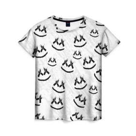 Женская футболка 3D с принтом MARSHMELLO PATTERN в городе Новоалтайск, 100% полиэфир ( синтетическое хлопкоподобное полотно) | прямой крой, круглый вырез горловины, длина до линии бедер | dj | marshmello | usa | америка | клубная музыка | маршмелло | музыка | музыкант