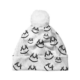Шапка 3D c помпоном с принтом MARSHMELLO PATTERN в городе Новоалтайск, 100% полиэстер | универсальный размер, печать по всей поверхности изделия | dj | marshmello | usa | америка | клубная музыка | маршмелло | музыка | музыкант