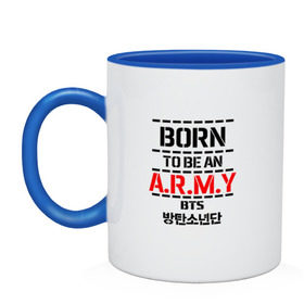 Кружка двухцветная с принтом BTS ARMY в городе Новоалтайск, керамика | объем — 330 мл, диаметр — 80 мм. Цветная ручка и кайма сверху, в некоторых цветах — вся внутренняя часть | bts | bts army | j hope | jimin | jin | jungkook | k pop | rap monster | rapmon | suga | v | бтс | группа | корея