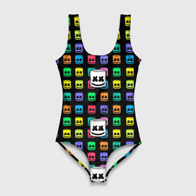 Купальник-боди 3D с принтом Marshmello в городе Новоалтайск, 82% полиэстер, 18% эластан | Круглая горловина, круглый вырез на спине | christopher | comstock | dj | dotcom | friends | marshmallow | marshmello | usa | диджей | друзья | комсток | крис | маршмэллоу | продюсер | сша
