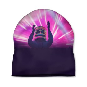 Шапка 3D с принтом MARSHMELLO в городе Новоалтайск, 100% полиэстер | универсальный размер, печать по всей поверхности изделия | dj | marshmello | usa | америка | клубная музыка | маршмелло | музыка | музыкант