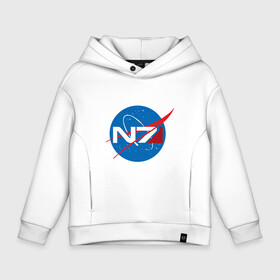 Детское худи Oversize хлопок с принтом NASA N7 MASS EFFECT в городе Новоалтайск, френч-терри — 70% хлопок, 30% полиэстер. Мягкий теплый начес внутри —100% хлопок | боковые карманы, эластичные манжеты и нижняя кромка, капюшон на магнитной кнопке | logo | n7 | nasa | space | логотип | масс эффект | н7 | наса