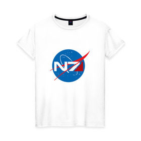 Женская футболка хлопок с принтом NASA N7 MASS EFFECT в городе Новоалтайск, 100% хлопок | прямой крой, круглый вырез горловины, длина до линии бедер, слегка спущенное плечо | logo | n7 | nasa | space | логотип | масс эффект | н7 | наса