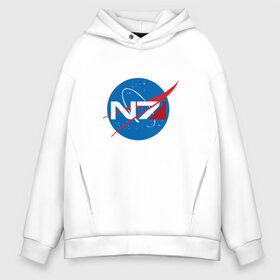 Мужское худи Oversize хлопок с принтом NASA N7 MASS EFFECT в городе Новоалтайск, френч-терри — 70% хлопок, 30% полиэстер. Мягкий теплый начес внутри —100% хлопок | боковые карманы, эластичные манжеты и нижняя кромка, капюшон на магнитной кнопке | logo | n7 | nasa | space | логотип | масс эффект | н7 | наса