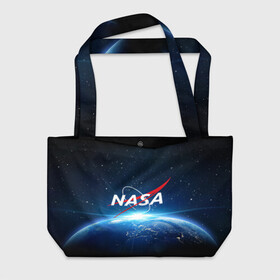 Пляжная сумка 3D с принтом NASA в городе Новоалтайск, 100% полиэстер | застегивается на металлическую кнопку; внутренний карман застегивается на молнию. Стенки укреплены специальным мягким материалом, чтобы защитить содержимое от несильных ударов
 | galaxy | nasa | planet | star | астрономия | галактика | звезды | космос | надписи | наса | планета