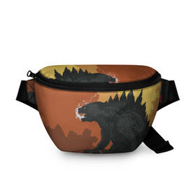 Поясная сумка 3D с принтом GODZILLA в городе Новоалтайск, 100% полиэстер | плотная ткань, ремень с регулируемой длиной, внутри несколько карманов для мелочей, основное отделение и карман с обратной стороны сумки застегиваются на молнию | comic con | godzilla | gojira | logo | годзилла | знаки | иероглифы | лого | монстр | фильм | чудовище
